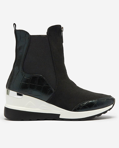 Black women's high-top sneakers with embossing Looyis -