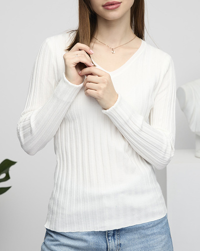 Women's White Ribbed Sweater - Clothing