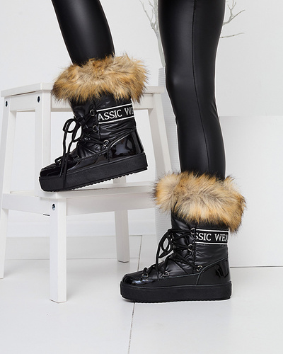 Women's lacquered snow boots in black color Fursav- Footwear