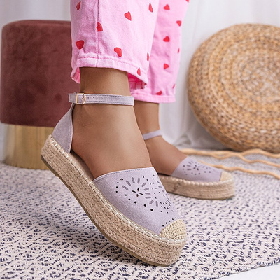 Gray women's openwork sandals a'la espadrilles Tiseria - Footwear