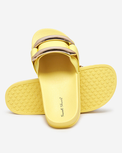 Yellow women's slippers with gold ornament Serina - Footwear