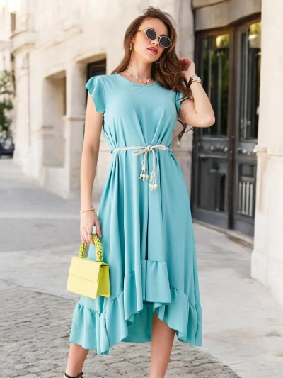 Royalfashion Women's midi dress with ruffles and short sleeves