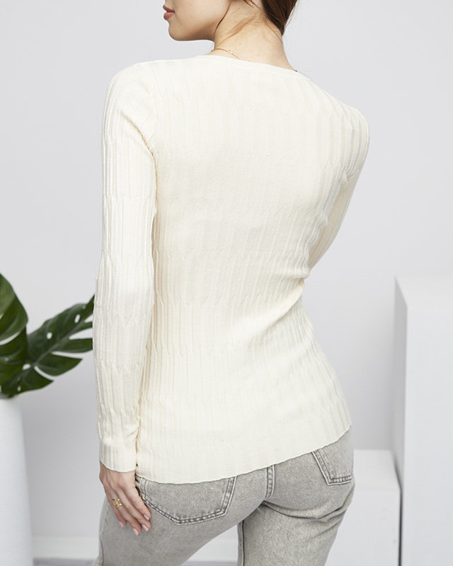 Бежевый женский свитер в рубчик - Одежда