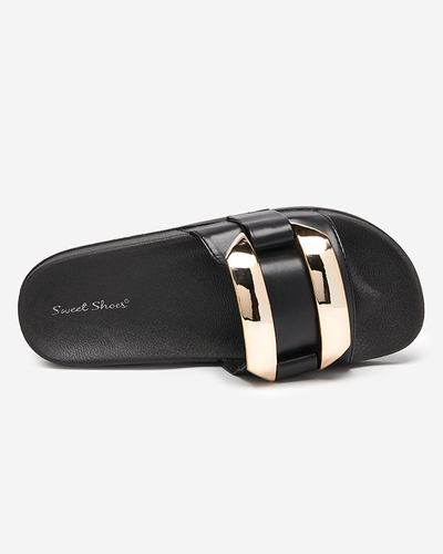 OUTLET Женские черные тапочки с золотым орнаментом Serina - Обувь