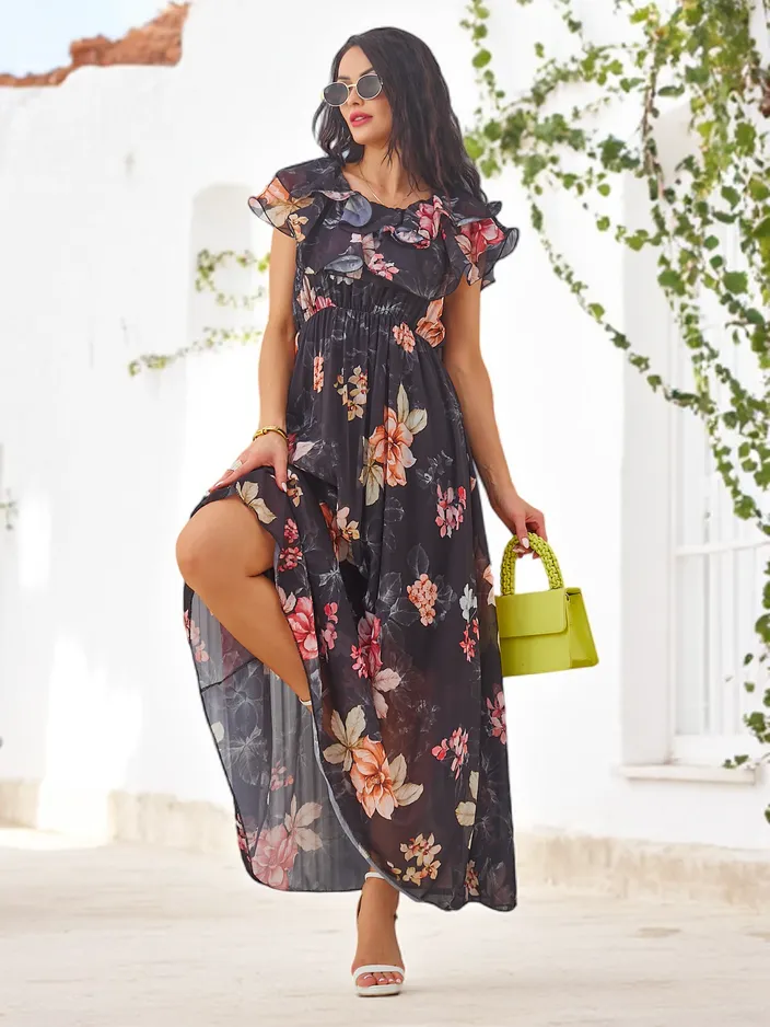 Royalfashion Women's off-the-shoulder dress with short sleeves in various floral patterns