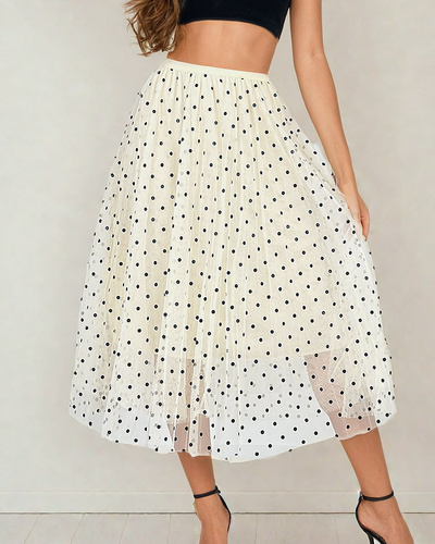 Royalfashion Women's double-layered polka dot midi skirt