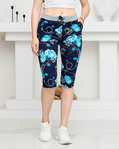 Women's floral 3/4 length shorts, navy blue and blue PLUS SIZE - Clothing