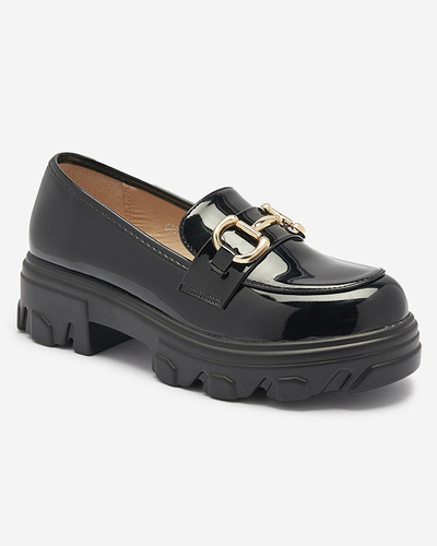 Black lacquered moccasins for women Sannes- Footwear