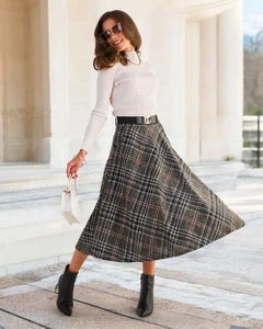 Royalfashion Women's checkered midi skirt