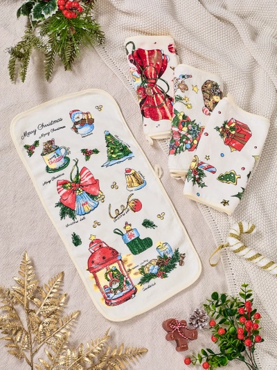 Royalfashion Holiday set of 4 kitchen towels Merry Xmas