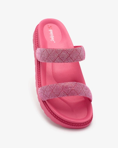 Royalfashion Fuchsia Women's Zirconia Sparkle Sliders