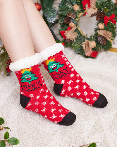 Red women's socks with Christmas pattern - Underwear