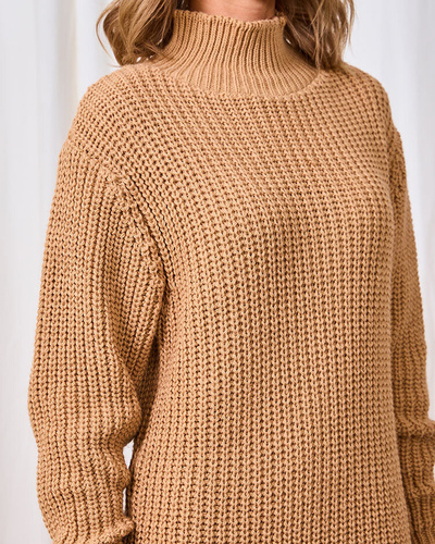 Royalfashion Light brown women's turtleneck sweater dress