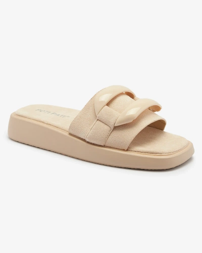 Beige women's flip-flops in eco-suede Omve - Footwear