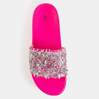 Neon pink women's slippers with cubic zirconias Onesti - Footwear