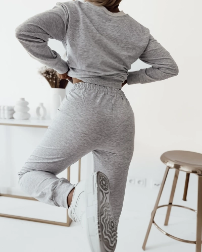 Royalfashion Light gray women's sweatshirt set with striped patch