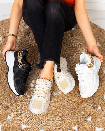 Ladies' beige sneakers with a hidden wedge and a Kermona chain - Footwear