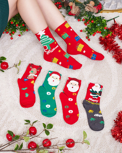 Colorful women's socks with a Christmas pattern - Underwear