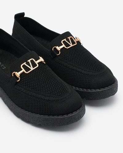 Royalfashion Black women's fabric moccasins with gold embellishment Ertica