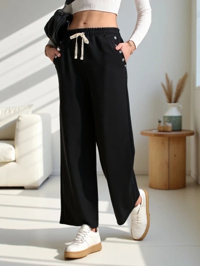 Royalfashion Women's wide track pants with rhinestones