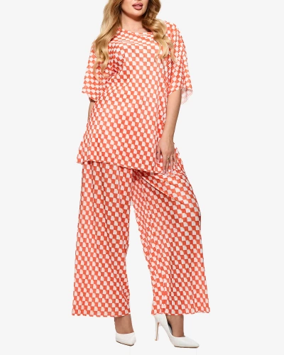 Orange women's pleated patterned set - Clothing