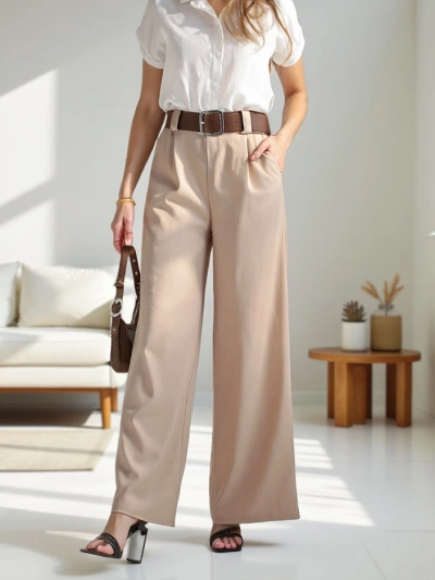 Royalfashion Women's Wide Pants with Belt