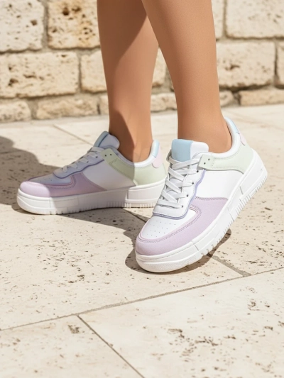 Damskie sneakersy Lycaste beżowe z ekologicznej skóry na płaskiej podeszwie