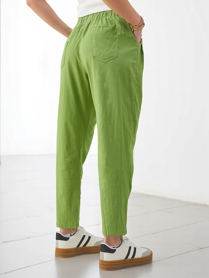 Royalfashion Women's plain cotton trousers with a tie at the waist