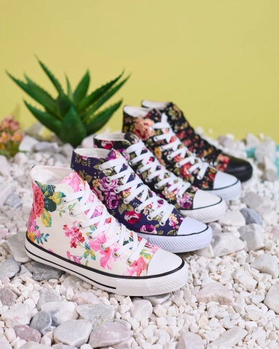 Flora Women's Black-Floral Fabric Summer Sneakers