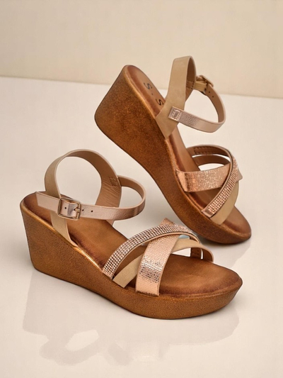 Royalfashion Women's wedge sandals with rhinestones and glitter Glittera