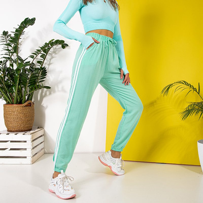 Mint women's joggers with stripes - Clothing