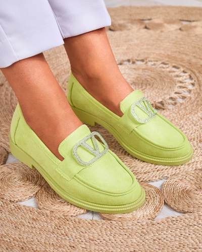 Royalfashion Women's lime green moccasins with ornament Fogras