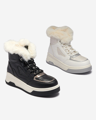 OUTLET White women's lace-up boots a'la snow boots Ojilen - Footwear