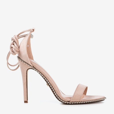 Beige tied sandals on a high heel Taya - Footwear