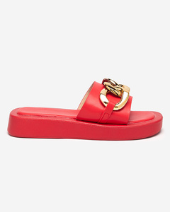 Red women's slippers with a gold chain Reteris - Footwear