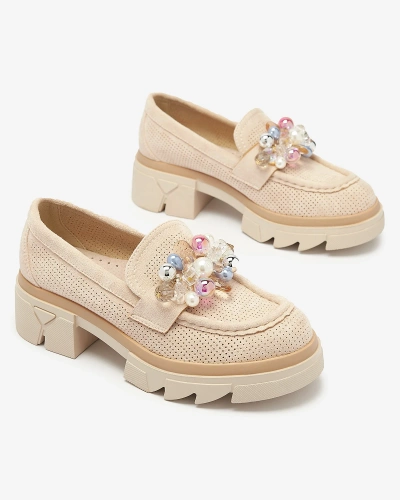 Women's beige openwork moccasins Peloga- Footwear