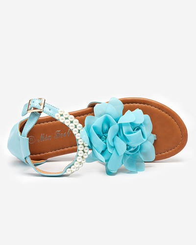 OUTLET Green women's flip flop sandals with pearls and fabric flower Amerile - Footwear