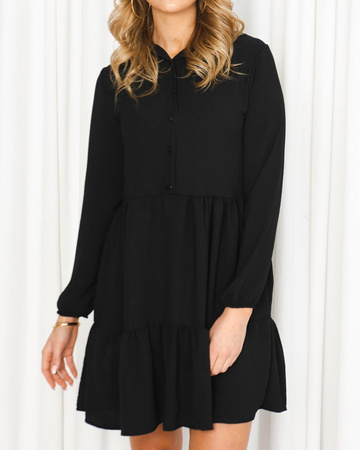 Women's black flared dress with a frill - Clothing