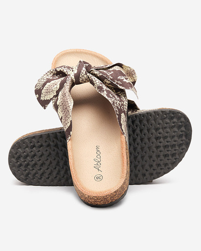 Brown slippers with a Montiana bow - Footwear