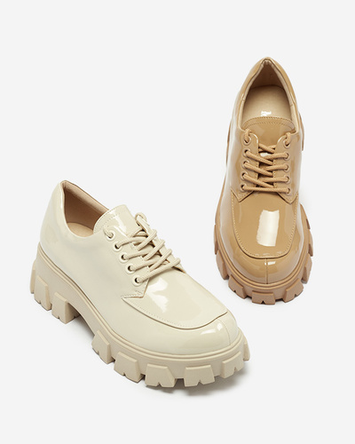 Women's light beige lacquered lace-up shoes Ginara - Footwear