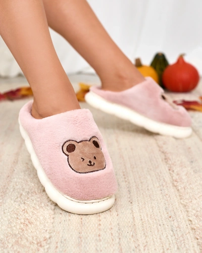 Royalfashion Purple-pink women's fur slippers with teddy bear Hettres