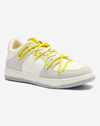 White and gray women's sports sneakers with yellow laces Olierinc - Footwear