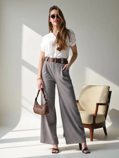 Royalfashion Wide women's pants with belt