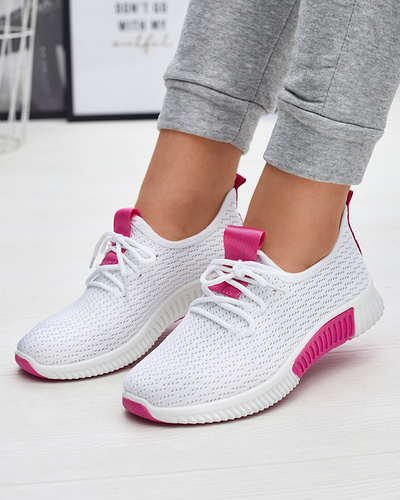 White women's sports shoes with fuchsia inserts Kedeti - Footwear