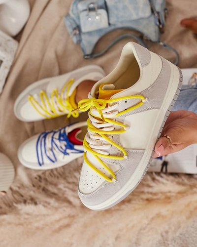 White and gray women's sports sneakers with yellow laces Olierinc - Footwear