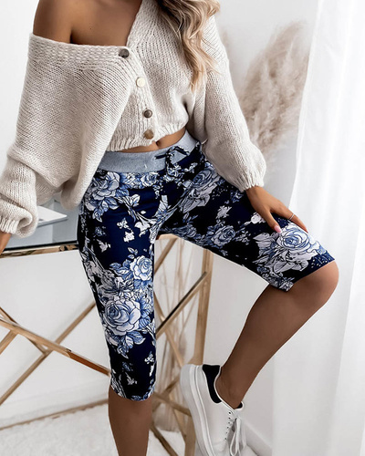 Women's floral 3/4 shorts in navy blue PLUS SIZE - Clothing