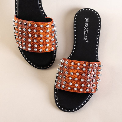 Orange women's sandals with Maurella studs and jets - Footwear