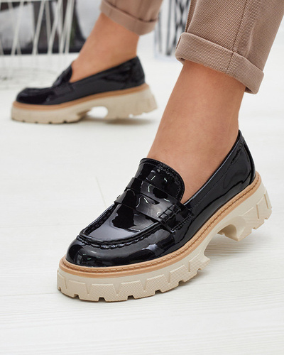 Black lacquered moccasins for women Mewira - Footwear