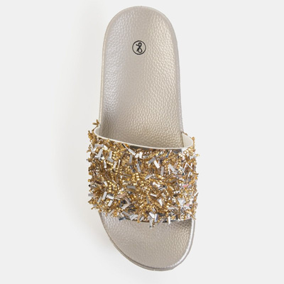 Silver and gold women's slippers with cubic zirconia Onesti - Footwear