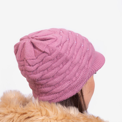 Dark pink ladies warm beanie with pearls - Accessories